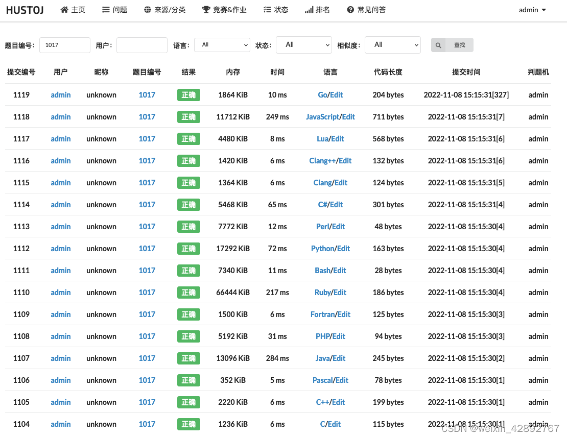hustoj installs 16 question marking languages